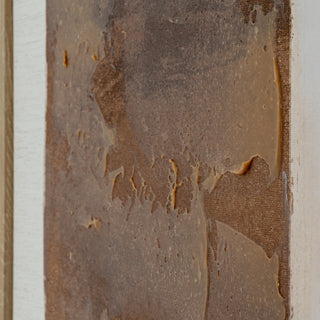 Detail of the artwork showing the heavy, glossy application of brown paint with thick, raised, textured relief.
