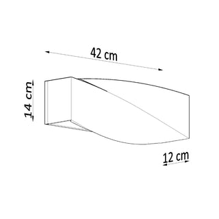 Technical diagram showing the dimensions of the ceramic wall lamp: 42 cm long, 14 cm high, 12 cm deep.