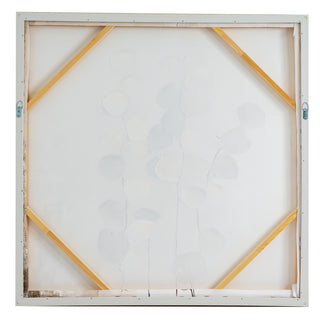 Reverse of the framed canvas artwork showing the wooden stretcher bars, corner supports, and metal hanging fixings.