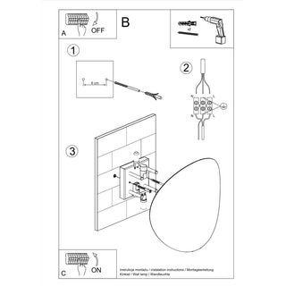 Installation diagram showing wiring connections, mounting bracket, and assembly steps for the wall light.
