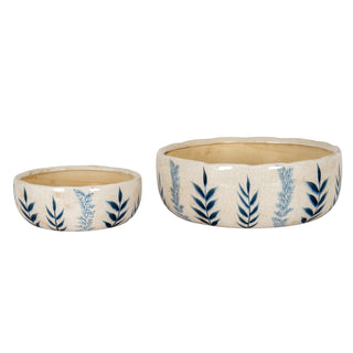 Small blue flora bowl shown next to the larger size for scale comparison.