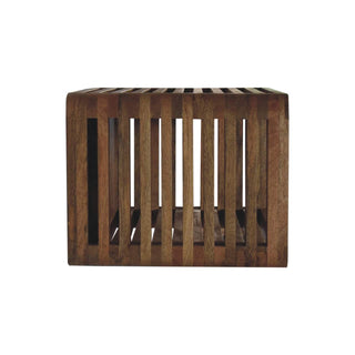 Symmetrical front view of the wooden unit highlighting the open slatted design.