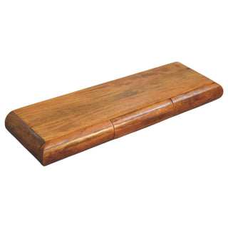 Dark wooden console viewed from above, showing the smooth surface and subtle drawer lines.