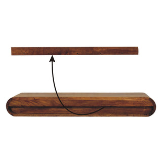 Diagram illustrating the attachment of the dark wood console to the separate wall fixing strip.