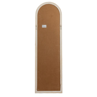 The reverse of the tall arched mirror, showing the backing board and wall hanging brackets.