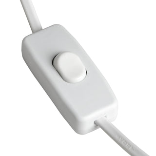 Detail of the white plastic rocker switch on the electrical cord.