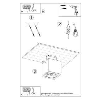 Technical drawing illustrating the three-step installation process for the VALDE ceiling light fixture.