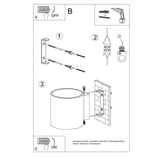 Installation instructions diagram for the VICI wall lamp, showing mounting bracket and wiring.