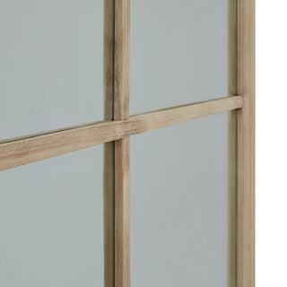 Close-up of the washed wood glazing bars intersecting, showing the texture and profile of the internal frame.