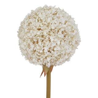 Detailed view of the spherical artificial allium flower showing the texture of the creamy-white florets.