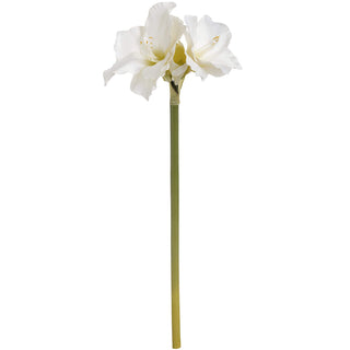 Full length product shot of the artificial white amaryllis stem on a plain background.