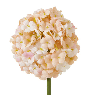 Close detail showing the spherical head of the artificial allium, featuring numerous small apricot and white petals.