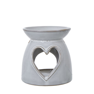 Front view of the tapered ceramic wax melt burner showing the large heart aperture.