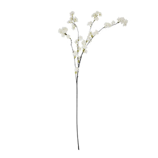 Plain front-on view of the artificial white cherry blossom stem, isolated on white.