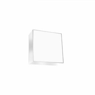 Side view angle of the square white ceiling lamp casing, highlighting the depth and metal trim.