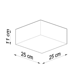 Line drawing showing the ceiling lamp dimensions: 25 cm wide, 25 cm deep, 11 cm high.
