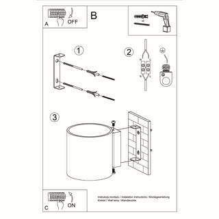 Line drawing showing the step-by-step installation instructions for mounting the cylindrical wall light.