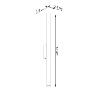 Dimensional diagram of the white cylindrical wall light showing 50 cm height measurement.
