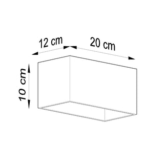 Diagram illustrating the wall lamp's size: 10 cm height, 12 cm depth, and 20 cm width.
