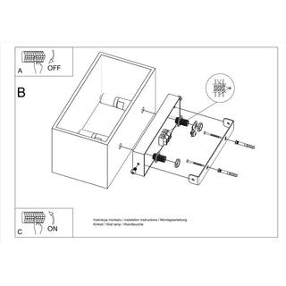 Line drawing illustrating the lamp's mounting bracket, wiring terminals, and installation hardware.