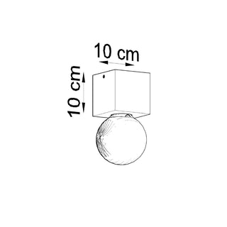 Technical line drawing showing the square wooden ceiling lamp base dimensions, 10 cm wide and 10 cm high.