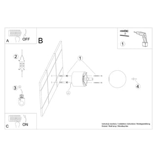 Technical diagram illustrating the wall lamp assembly and mounting instructions.