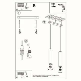 Technical diagram showing how to wire and mount the twin wooden pendant ceiling lamps.