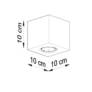 Technical line drawing showing the 10 cm height, width, and depth dimensions of the cuboid ceiling light fixture.